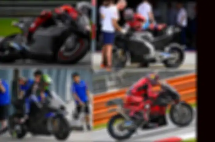 Ungkap livery hitam motor di tes shakedown MotoGP 2023 Sepang, Apriilia RS-GP (kiri atas); Honda RC213V (kanan atas) dan GasGas RC16 (kanan bawah) serta Yamaha M1 (kiri bawah)