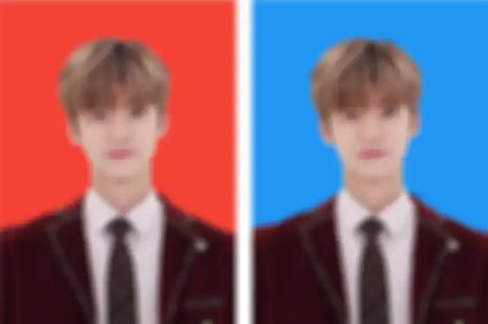 Ilustrasi dan hasil cara edit foto background merah dan background biru untuk SNBP dan SNPMB 2023. 