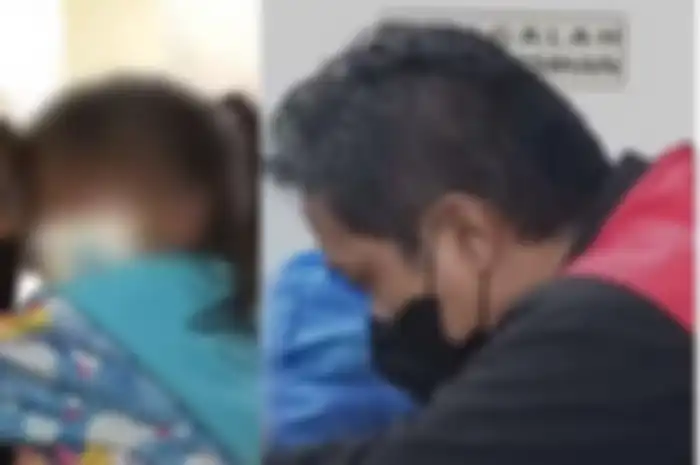 Teddy Pardiyana saat menggendong Bintang ke kantor polisi. Ia menjadi tersangka atas laporan Rizky Febian
