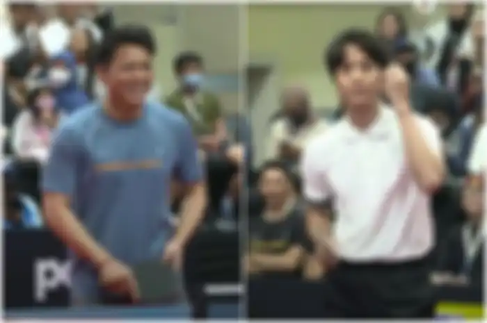 Adu visual Ariel NOAH dan Dikta saat tanding pingpong, netizen bingung milihnya.
