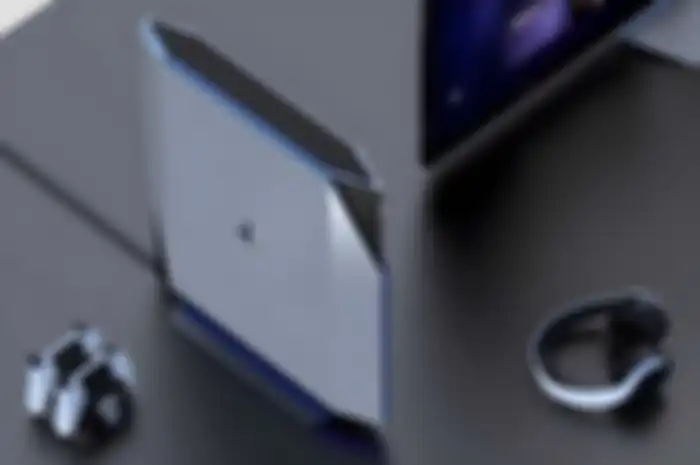 Ilustasi desain PlayStation 6 (PS6) yang akan diluncurkan Sony pada tahun 2027. 