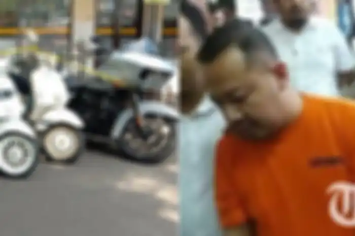 Dinar Wahyu Saptian Dyfring alias Wahyu Kenzo jadi tersangka penipuan robot trading (kanan) serta koleksi motor Vespa dan moge (kiri).