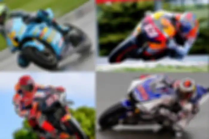 Pembalap dengan nomor start terbesar sepanjang MotoGP 4-Tak, Chris Vermeulen (kiri atas), Nicky Hayden (kanan atas) dan Jorge Lorenzo (kanan bawah) serta Marc Marquez (kiri bawah)