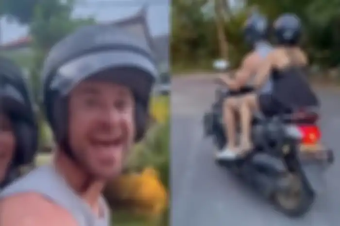 Wow, aktor Chris Hemsworth lagi liburan di Bali naik motor Yamaha NMAX plus pakai helm. Netizen kasih pujian.