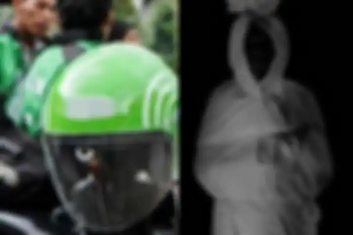 Ilustrasi driver ojol dan pocong.