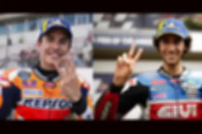 Marc Marquez (kiri) dibikin keki Alex Rins (kanan) di mana hasil Sprint Race Alex Rins lebih baik dari Marc Marquez padahal motor MotoGP spek skuat Honda satelit