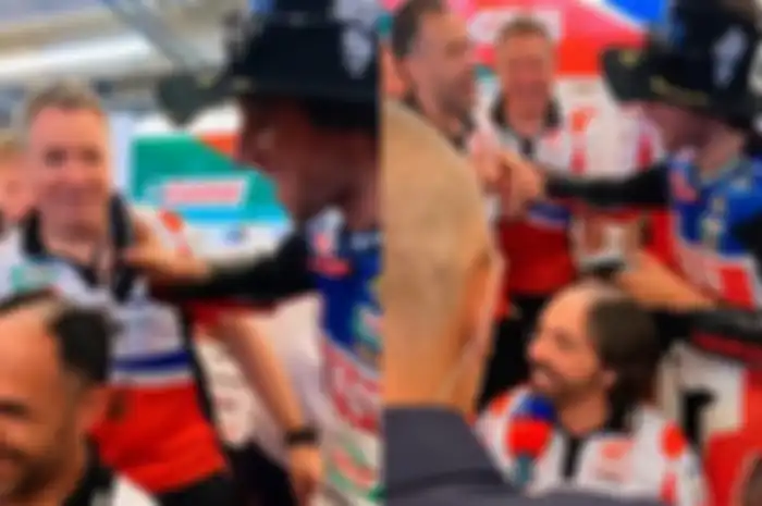Momen Alex Rins mencukur habis rambut krunya usai MotoGP Amerika 2023, pilih enggak ikutan gara-gara ini.