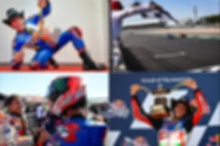 Alex Rins bikin keki Marc Marquez sudah sejak MotoGP Amerika 2019 (kiri atas), MotoGP Inggris 2019 (kanan atas) dan MotoGP Australia 2022 (kanan bawah) serta MotoGP Amerika 2023 (kanan bawah)