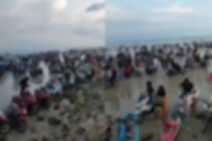Viral di media sosial video ratusan motor matic parkir di Pantai Camplong Madura.