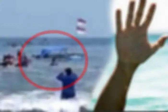 Tangkpa layar video amatir warga menujukkan kejadian perahu wisata nyaris tenggelam dihantam ombak di Pantai Barat Pangandaran, Selasa (25/4/2023)
