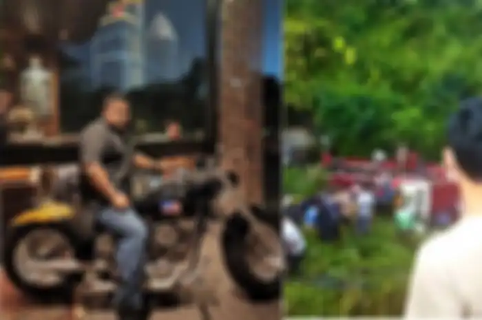 Foto Rian Mahendra naik motor gede. Rian ungkap kondisi bus masuk jurang di Guci