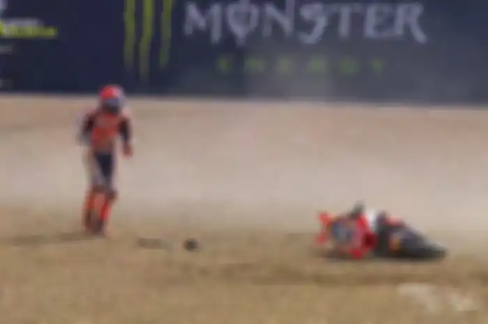 Marc Marquez crash alias kecelakaan di sesi Practice 1 MotoGP Prancis 2023.