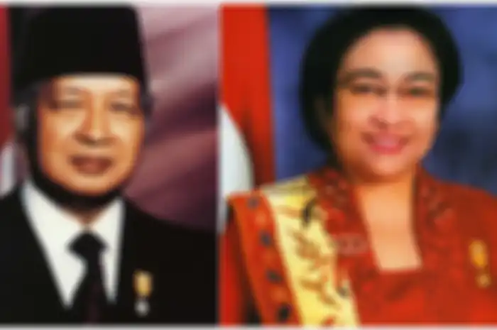 Presiden Soeharto (kiri) dan Megawati Soekarnoputri (kanan).