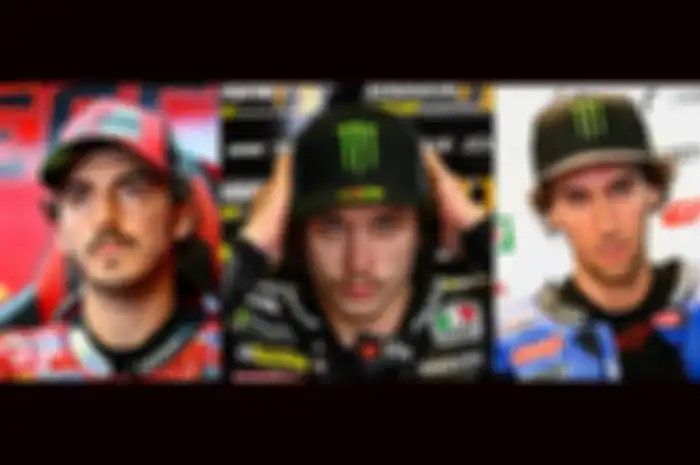 Baru tahu pembalap skuat MotoGP pabrikan Francesco Bagnaia (kiri) kalah total menang dari pembalap satelit Marco Bezzecchi (tengah) dan Alex Rins (kanan)