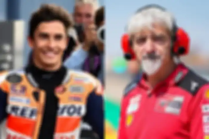 Ilustrasi pembalap Repsol Honda Marc Marquez (kiri) dan bos Ducati Gigi Dall'Igna (kanan).