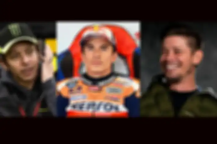 Marc Marquez (tengah) jadi pembalap terbanyak menang di MotoGP Belanda di sirkuit Assen, setelah Valentino Rossi (kiri) dan Casey Stoner (kanan) pensiun