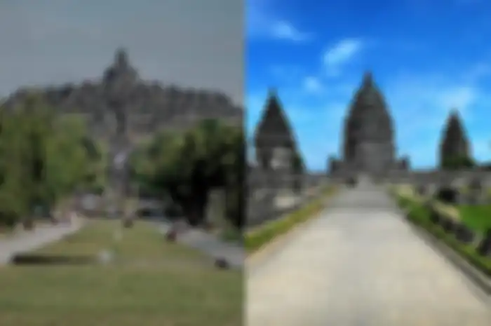 Kolase Candi Borobudur dan Candi Prambanan. Dua dari 17 peninggalan Kerajaan Mataram Kuno yang menakjubkan.