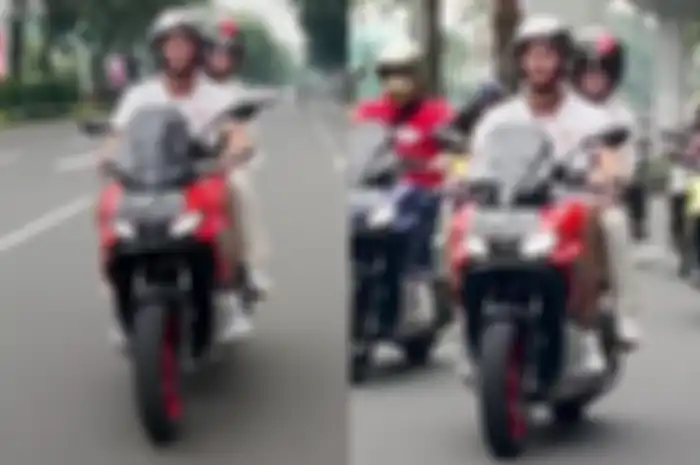 Wulan Guritno dibonceng Sabda Ahessa naik Aprilia SR GT