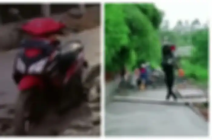 Jalan baru dicor dengan anggaran Rp 4,7 miliar di Bandung dirusak pemotor Honda Vario, pemuda ini malah panggul Honda BeAT.