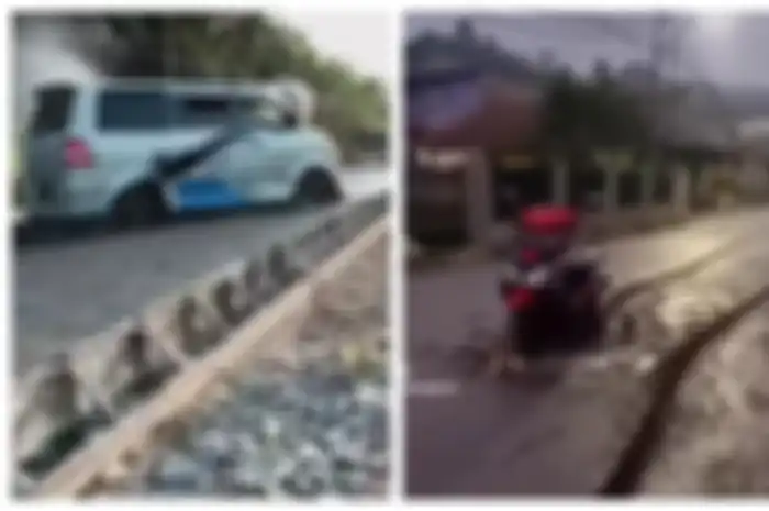 Jalan baru dicor hancur dilindas Suzuki APV bikin warga ngamuk, sebelumnya Honda Vario kena mental di Bandung.