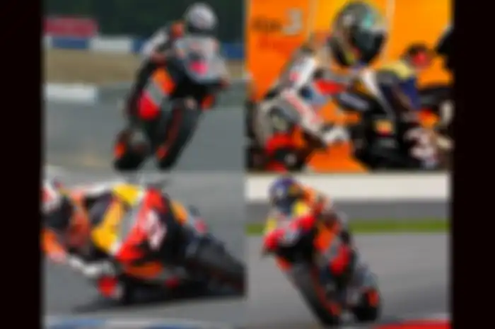 Pembalap MotoGP Alex Barros (kiri atas) pakai nomor start 4, Max Biaggi (kanan atas) pakai angka 3, Dani Pedrosa (kiri bawah) pernah pakai nomor 2 dan Andrea Dovizioso (kanan bawah) konsisten nomor start 4 di 2008-2020