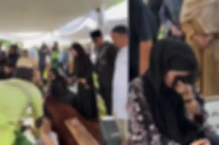 Annisa Pohan menangis di samping makam sang kakak 