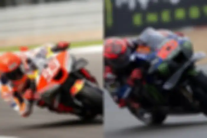 Ilustrasi pabrikan Jepang Honda (kiri) dan Yamaha (kanan) di MotoGP Inggris 2023.