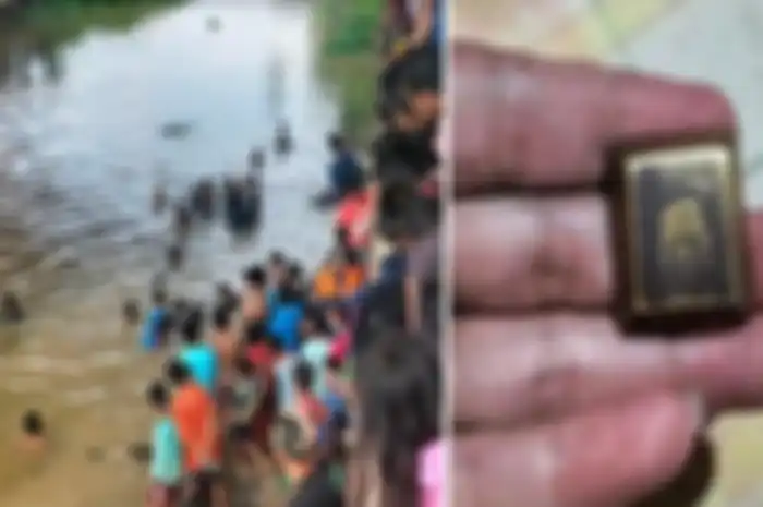 Viral harta karun emas batangan Soekarno ditemukan di dasar Sungai Komering OKI, ramai warga terjun ke sungai, Jumat (11/8/2023).  