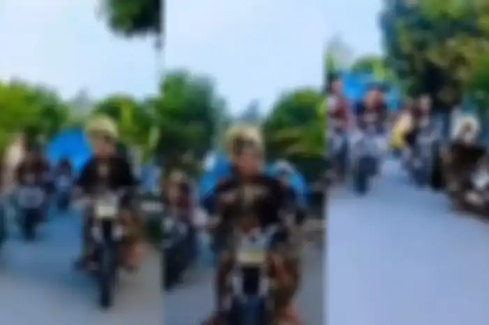 Pengantin di Bali yang ikut konvoi naik Yamaha RX-King terjatuh.