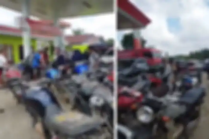 Suzuki Thunder antre isi BBM subsidi Pertalite di SPBU Pertamina biasanya untuk dijual lagi