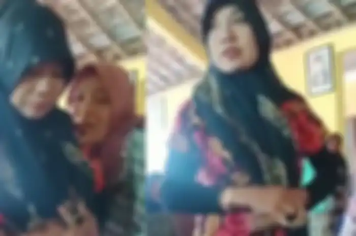 Emak-emak pakai gelang emas serenteng saat antre ambil bansos.