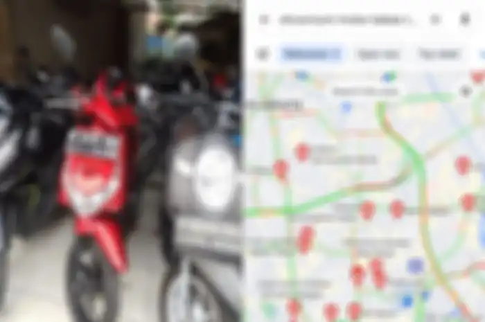 Modal aplikasi HP bisa cari showroom motor bekas terdekat.