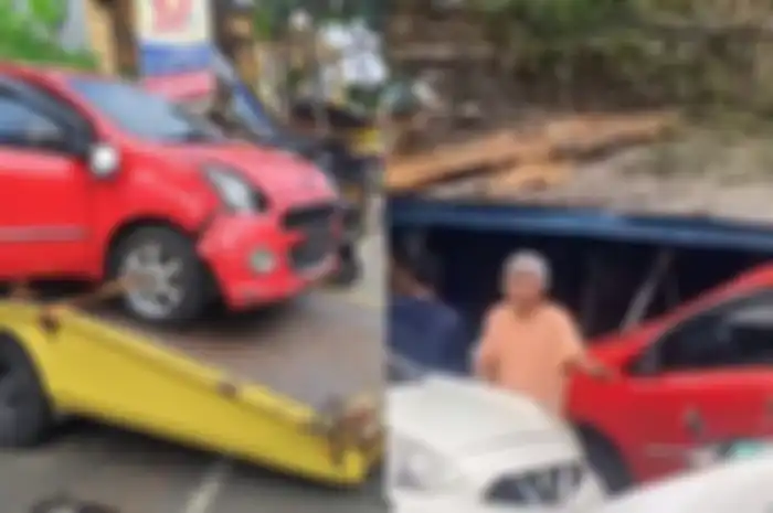 Mobil Daihatsu Ayla tabrak 8 motor di Sukabumi.