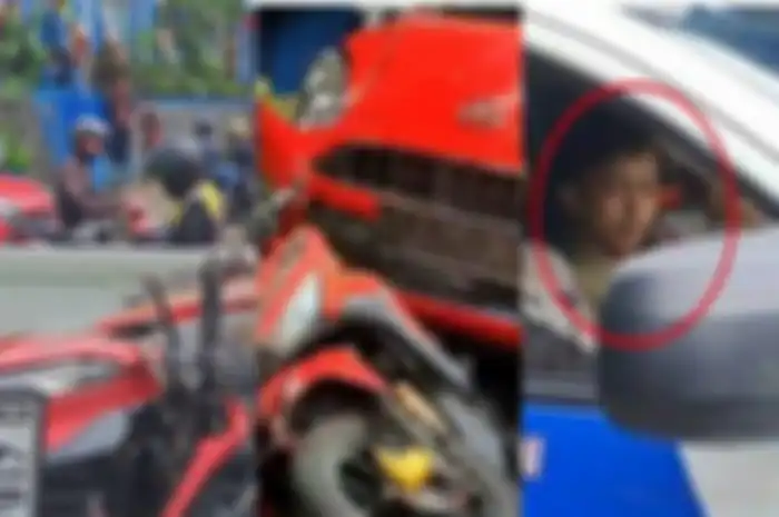 Kondisi mobil Daihatsu Ayla yang tabrak Honda Vario dan motor lain hingga sopirnya di Sukabumi.