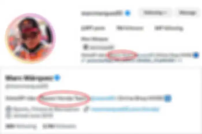 Pembalap MotoGP Marc Marquez ganti status pembalap Gresini Racing di akun Instagram (atas) sementaran di akun medsos X (bawah) masih Repsol Honda Team