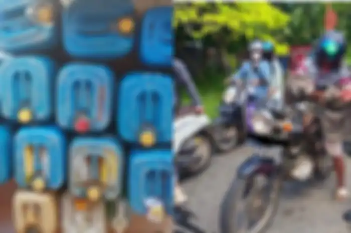 Ilustrasi penimbun Pertalite di Kutai Kartanegara (kiri), dan motor Suzuki Thunder (kanan).