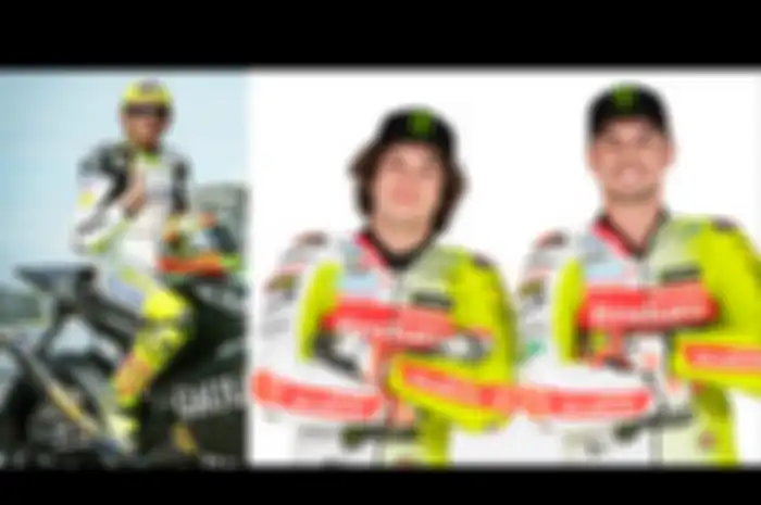 Livery Pertamina Enduro VR46 Racing Team di MotoGP 2024 (kanan) sudah pernah dipakai duluan Valentino Rossi di tes MotoGP 2004 Sepang (kiri)