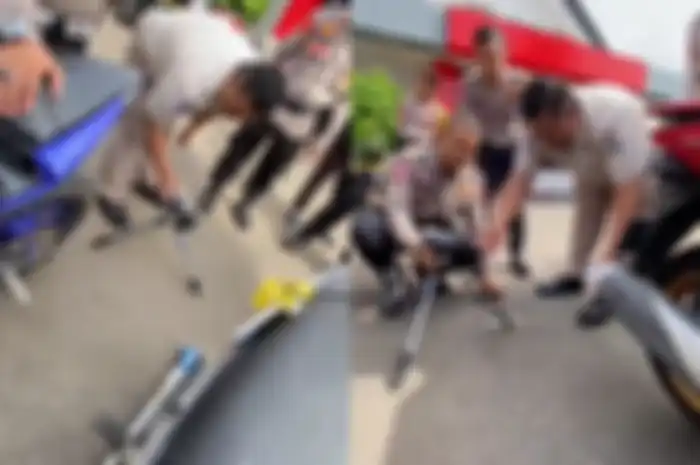 Suasana saat pengecekan suara knalpot motor pakai alat pengukur kebisingan di tengah ramainya razia knalpot brong.
