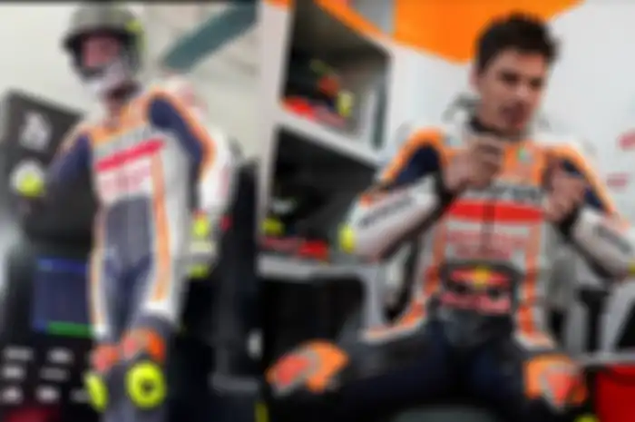 Baju balap dan helm Joan Mir polos tanpa logo Red Bull di tes shakedown MotoGP 2024 Sepang (kiri), helm dan baju balap Joan Mir saat ada logo Red Bull di MotoGP Valencia 2023 lalu