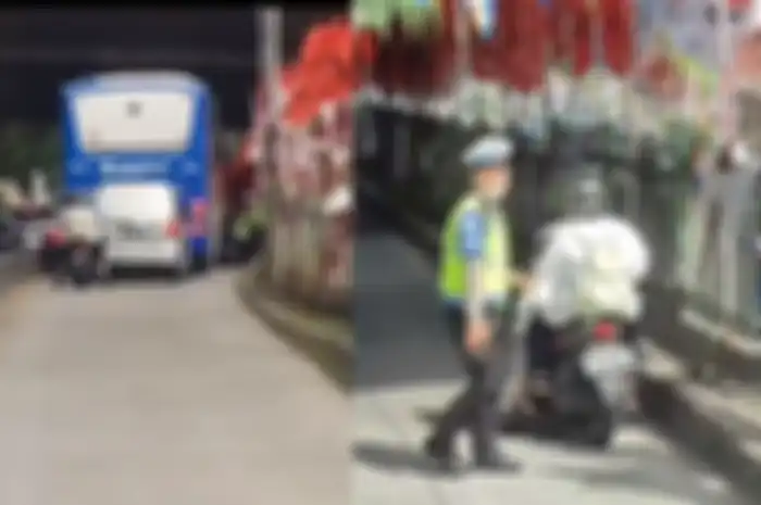 Pemotor masuk jalur busway kena tilang polisi.