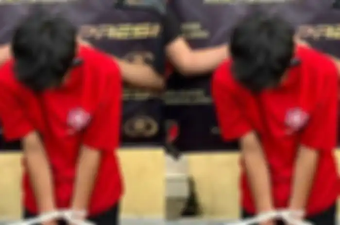 Pelajar SMA yang membunuh penjaga warung di Pandeglang, Banten, tampak dihadirkan polisi dalam konferensi pers, Sabtu (10/2/2024) 