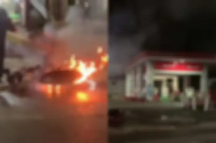 Motor terbakar hebat di dekat SPBU di Banjar.