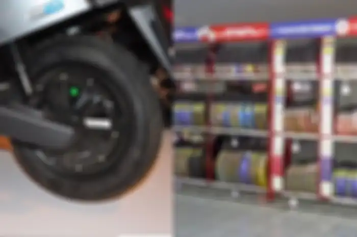 Foto ilustrasi ban motor listrik (kiri) dan outlet Planet Ban (kanan), yang harga murah ada?