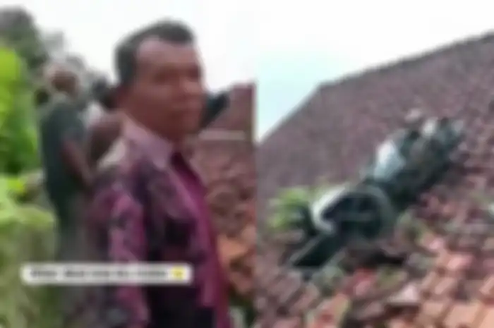 Bikin geger motor matic terbang ke genteng kembali terjadi, warga berhamburan mencari pemilik motor misterius tersebut.