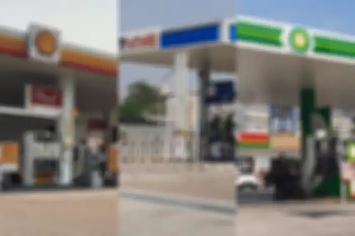 Ilustrasi SPBU swasta Shell (kiri), Vivo (tengah) dan BP-AKR (kanan).