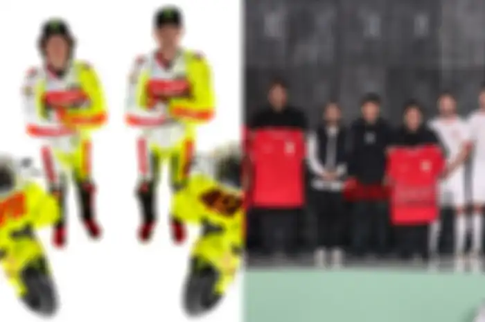 Ilustrasi Pertamina Enduro VR46 Racing Team (kiri) dan jersey Timnas Indonesia (kanan). 