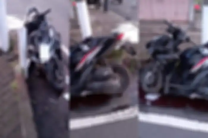 Motor Honda Vario 125 milik mendiang Guntur Abas, mahasiswa Universitas Negeri Manado yang tewas dalam kecelakaan tabrakan. 