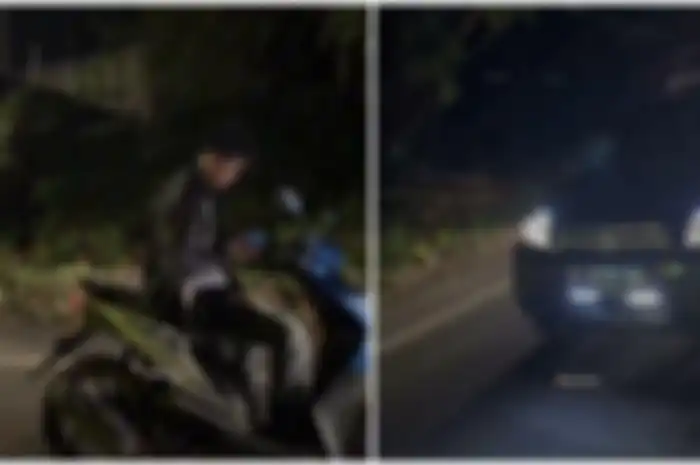 Honda BeAT karbu hadang mobil lawan arah di jalur mudik Brebes