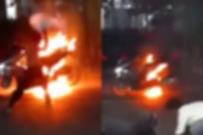 Kapok, motor Yamaha Aerox dilalap api perkara geber knalpot brong saat malam takbiran.
