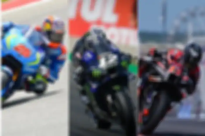 Ilustrasi Maverick Vinales pembalap juara MotoGP pakai 3 motor berbeda yaitu Suzuki (kiri), Yamaha (tengah) dan Aprilia (kanan).